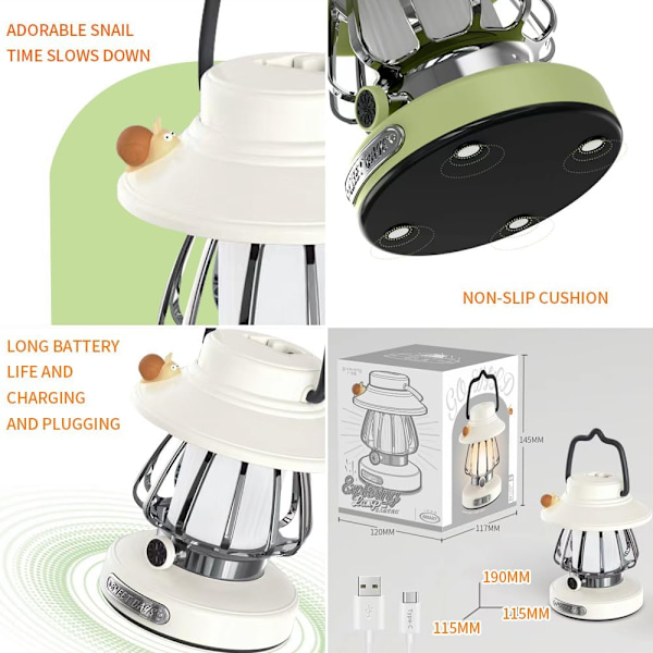 LED-ladattava vintage-hevoslamppu, söpö ulkoilma-retkeilylamppu, kannettava mini-etanalamppu, uusi ponilamppu 3-asentoisella himmennyksellä ja muistitoiminnolla. White