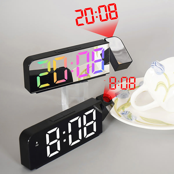 CDQ 180° rotationsprojektion väckarklocka LED digital klocka D
