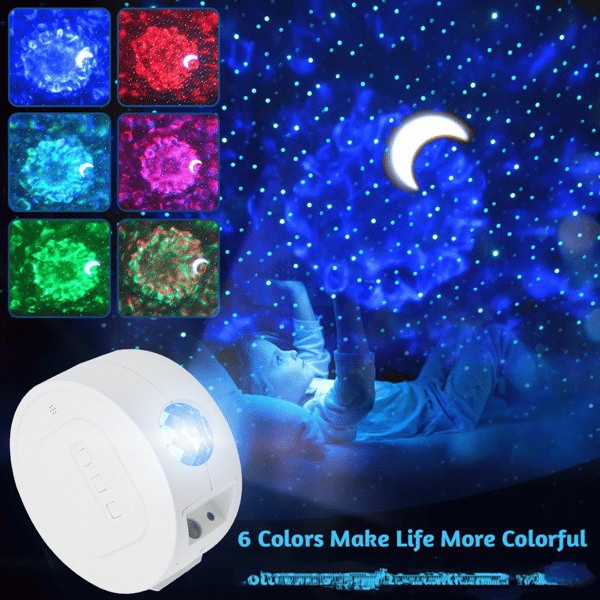 LED-laser stjerneprojektor, galakselys, nebulosalampe (blå stjerner, blå sky)