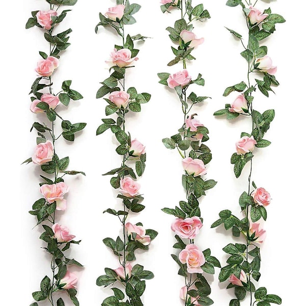 2 st Konstgjorda Rosrankor Blomstergirlang Konstgjorda Växter för Hotell Bröllop Hem Fest Trädgård Hantverk Konst Dekor (Rosa)