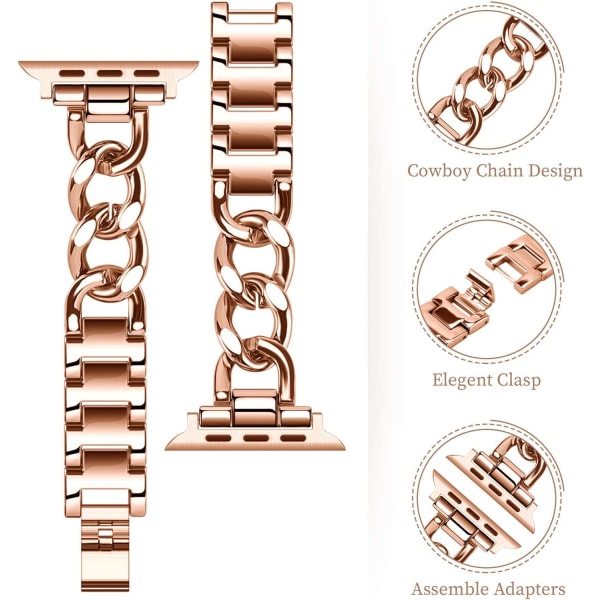 Armband i rostfritt stål är lämpligt för Apple Watch rem iWatch roséguld 42mm/44mm