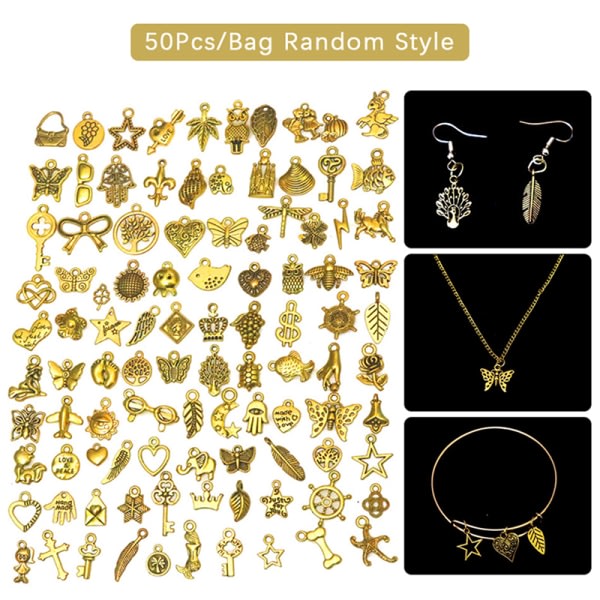 CDQ 50 st metalli smycken charmi DIY hänge tillbehör 50 kpl