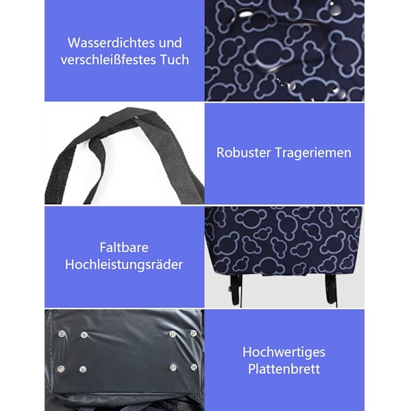 Foldbar Indkøbsvogn med Hjul Foldbar Kvinder Genanvendelig Multifunktionel Indkøbsvogn Rejsetaske Stor Kapacitet