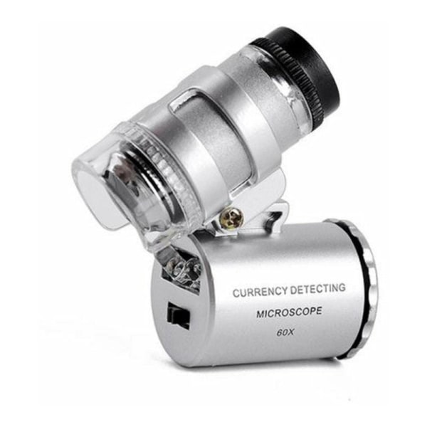 CDQ 60X mini taskumikroskooppi kannettava Smycken LED-säilytyslasi - hopea