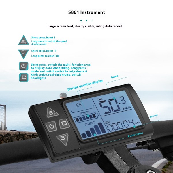 24v-60v S861 LCD Ebike Display Dashboard til Elcykel Bldc Controller Kontrolpanel (sm Plug 6p_tfrf)