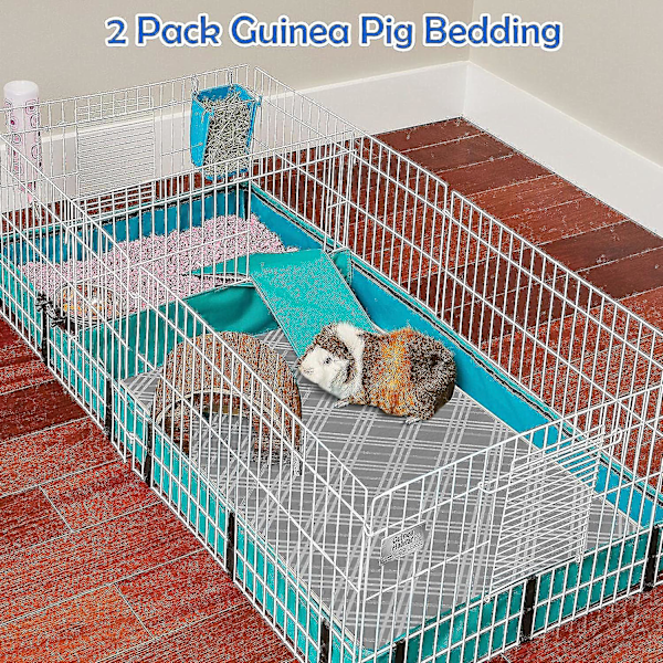 2-pak Marsvinebundlag, 119 x 61 cm, Genanvendeligt Marsvineburfoder, Toiletunderlag til Smådyr, Bure, Marsvin, Kanin, Hamster, Rotte