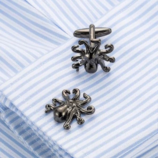 Men's Cufflinks, Silver Octopus, Punk Design, Formal Wear