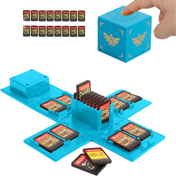 Nintendo Switch -pelikorttikotelo, pelikorttien säilytyslaatikko, pelikorttiteline Nintendo Switch -peleille, 16 paikkaa (Zelda Sininen)