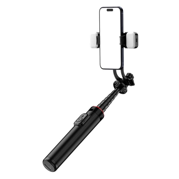 Teleskopisk selfiestang med tripod, doble LED-lamper og Bluetooth