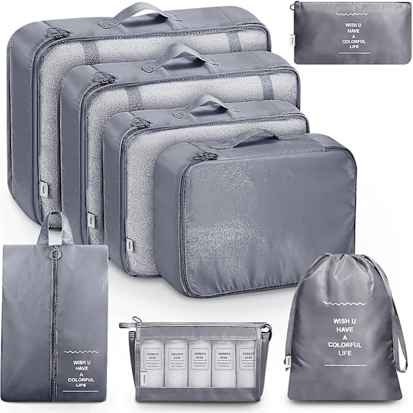 8-pack Organizer Set för Resväskor, Förvaringsväskor, Packningskuber, Resepåsar, Presenter Grey
