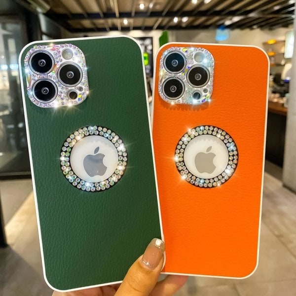 Heyone Läder iPhone 11 Pro Max Skal Söt, Lyxig Sparkle Rhinestones Diamantfodral Skal skyddande kvinnor Girly Glitter- 6,5 tum (orange)