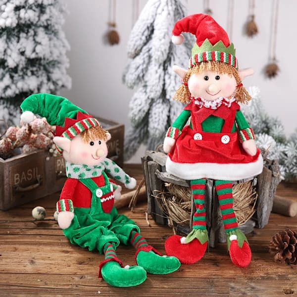 2 juldockor tomte docka prydnad sittande ben och hängande present till barn tomte docka prydnad_tfrf