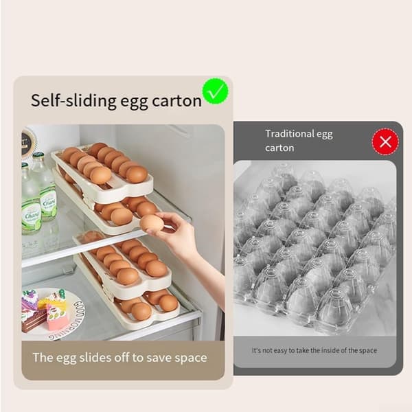 Eggstativ - Eggholder - Eggrull - Eggboks - 2 etasjer - Eggoppbevaring - Eggkurv - Eggorganisator - Automatisk rull...