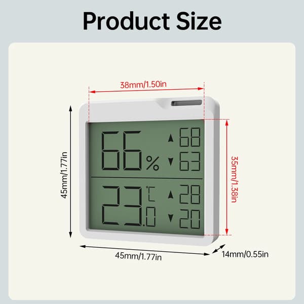 2-pakning Digitalt Hygrometer og Termometer - Fuktighetsmåler - 4.5x4.5cm - Barnerom og Stue - Hvit