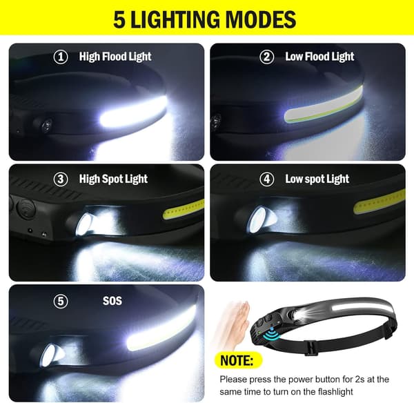 2 stk. sterke LED-hodelykter, mini, bærbare, for utendørseventyr, camping, fiske, med sensor_tfrf