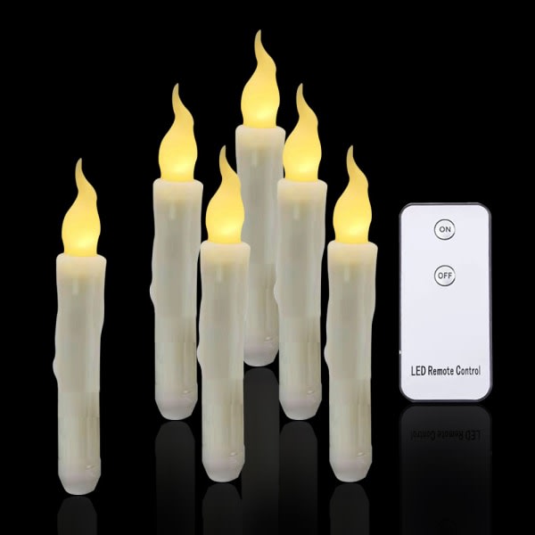 Flamlösa flimmerlys, 1 fjernkontroll, 17 cm elfenben, batteridrevet LED-vindu, timer, oppsett med 6 flamme plastlys med veksteffekt (2 cm