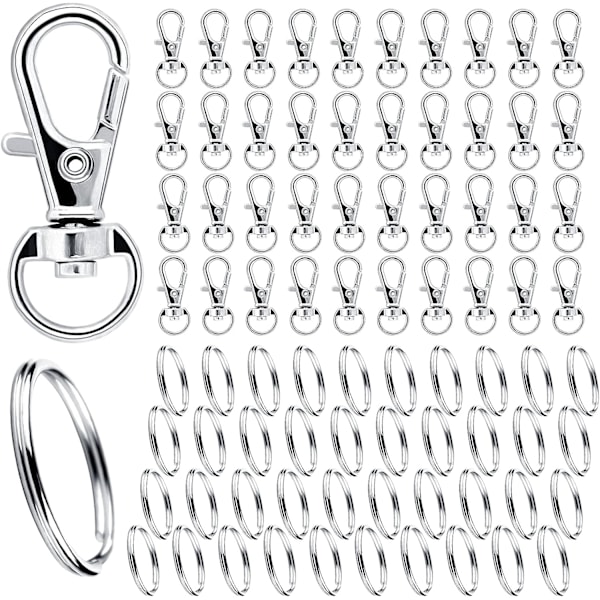 INF 80-pack nyckelringar och ringar med karbinhake Silver