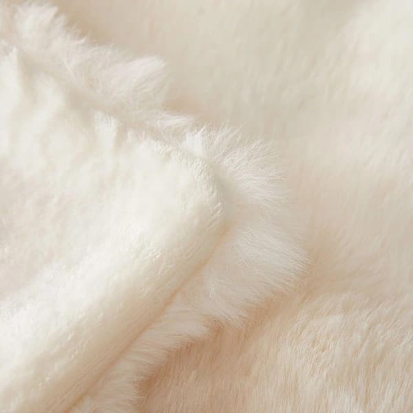 Faux Fur Kastetæppe Blødt Plys Flannel Vendbart til Sofaseng Hvid