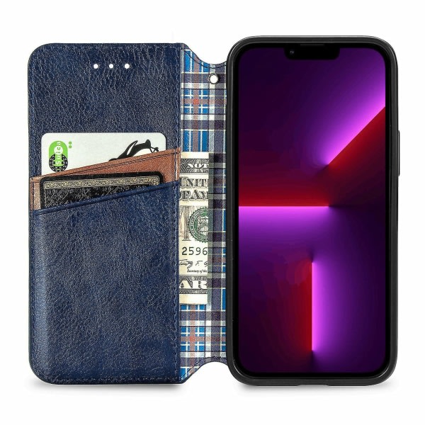 Yhteensopiva Iphone 13 Pro Max Flip Case Etui Vintage Wallet Flip Cover kanssa magnetisk stängning Coque - Sininen sininen