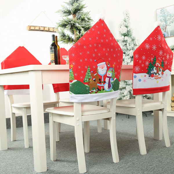CDQ Förpackning med 2 julstolsöverdrag Familie middagsstolsdekorationer Julbordsdekorationer