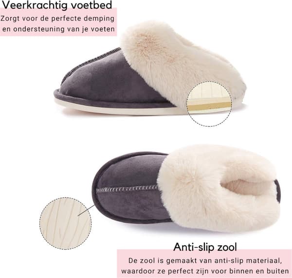 Fluffiga öppna tofflor för dam och herr med plyschfoder och halkfri sula - Rosa - Storlek 38/39