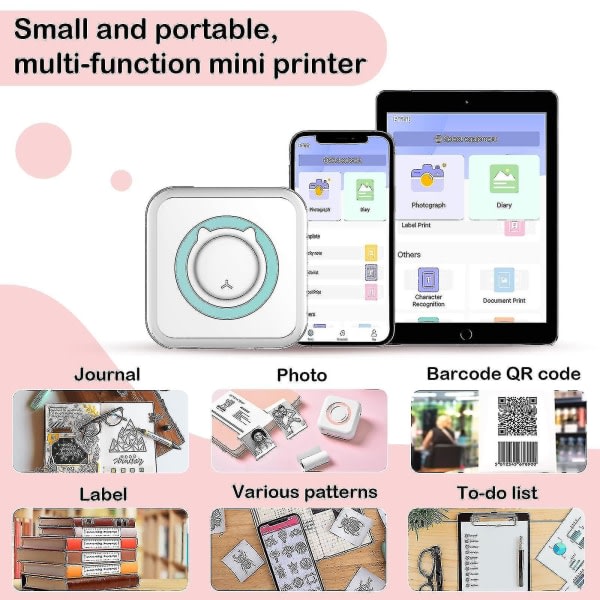 Mini Lommestickerprinter, Bluetooth Trådløs Bærbar Mobilprinter Maskine Termisk Skrivare til Noter, Memo, Foto, Lomme Etiket style7