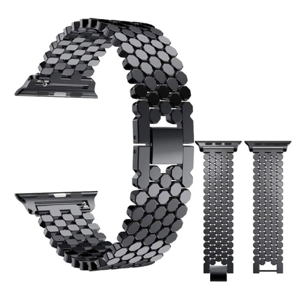 Musta yhteensopiva Apple Watch -hihna 45 mm 44 mm 42 mm naisille ja miehille, säädettävä ruostumattomasta teräksestä valmistettu ranneke Apple Watch SE/iWatch -sarjaan CDQ