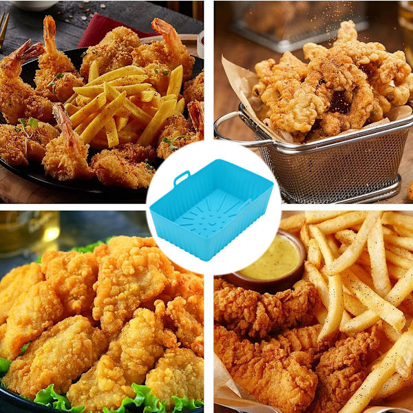 Airfryer Silikoneform, Rektangulær Silikonebeholder til Airfryer, Silikonebakke til Airfryer blå blue-tfrf blue routine