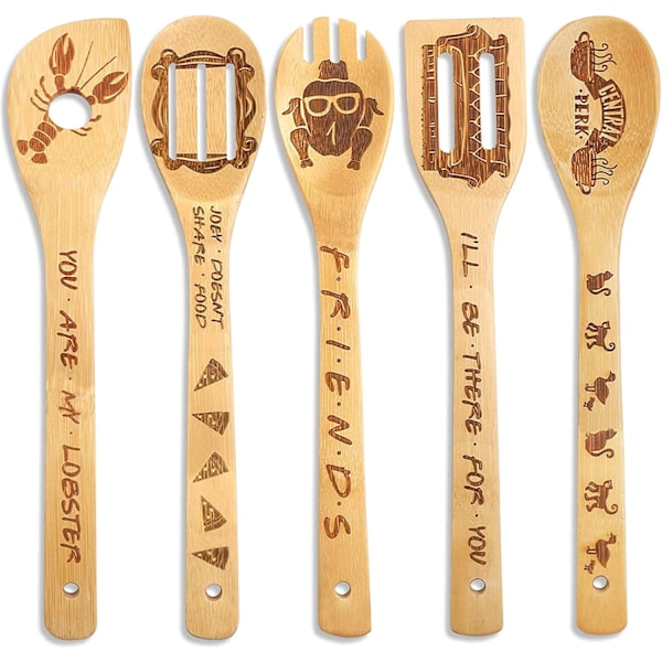 Vänner TV-serie Merchandise, Träskedar för köksredskap, Rolig träspatel för köksinredning, Vänner TV-serie dekor, Inflyttningspresent (5 st)