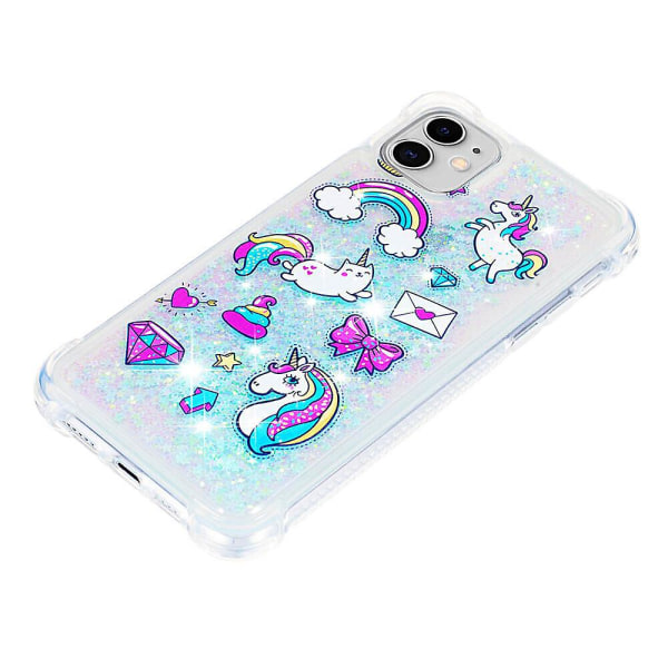 Case till Iphone 12 Mini Glitter Liquide Paillette Tincelle Sparkly Cristal Brillante Bumper - Licorne Blue null ingen