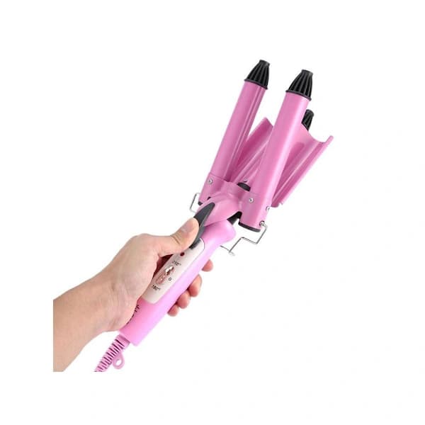 Krølltang med tre staver - Hvit / Rosa