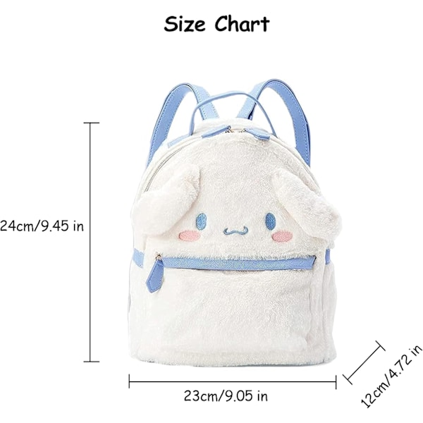Söt plysch skolryggsäck för tjejer, 3D Kawaii djur tecknad skolväska för flickor, ryggsäck, skolmaterial, vit hund