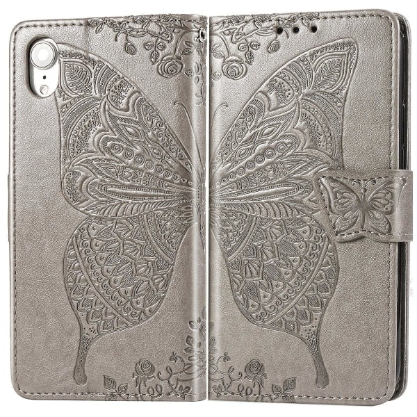 Kompatibel med Iphone Xr Case Flip Cover Emboss Butterfly Soft Tpu Shockproof Shell Slim - Grå null none