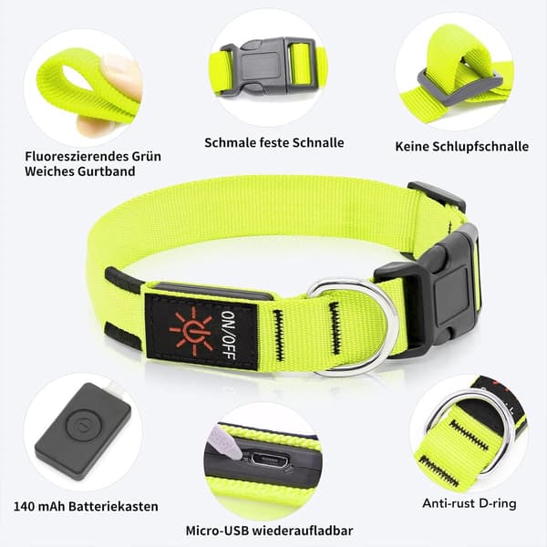 LED Dog Collar - Rechargeable Adjustable Light Collar for Dogs