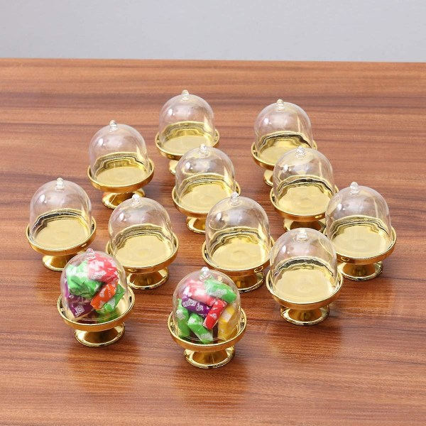 12st Mini Cake Stand Cupcake Display Tallrik med lock Födelsedag Bröllop Halloween Party Supplies (gyllene bas)