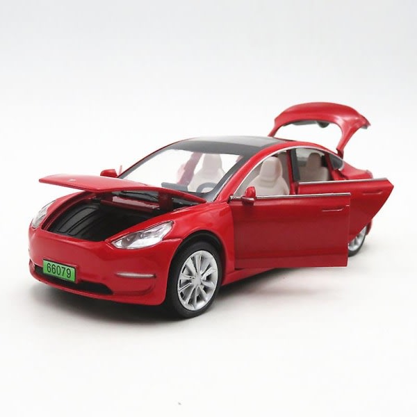Ny 1:32 Tesla MODELL 3 Legering bilmodell Röd
