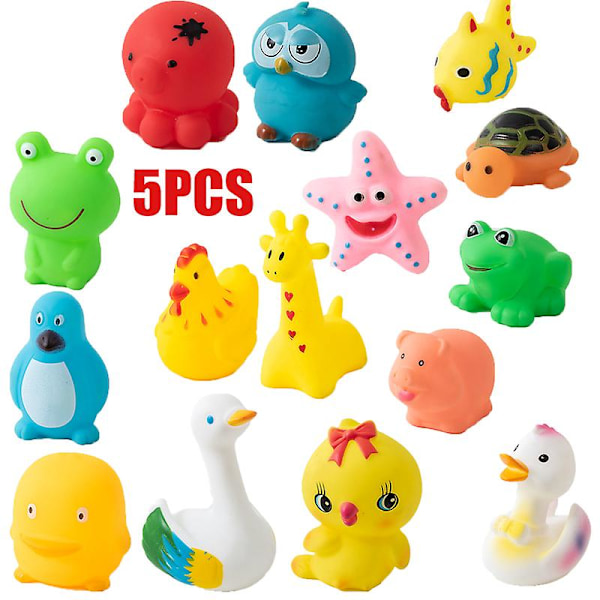 5/10 st/set Baby Söta Djur Badleksak Simning Vattenleksaker Mjukt Gummi Flytande Kläm Ljud Barn Tvätt Lek Rolig Present Badleksaker 5PCS Random