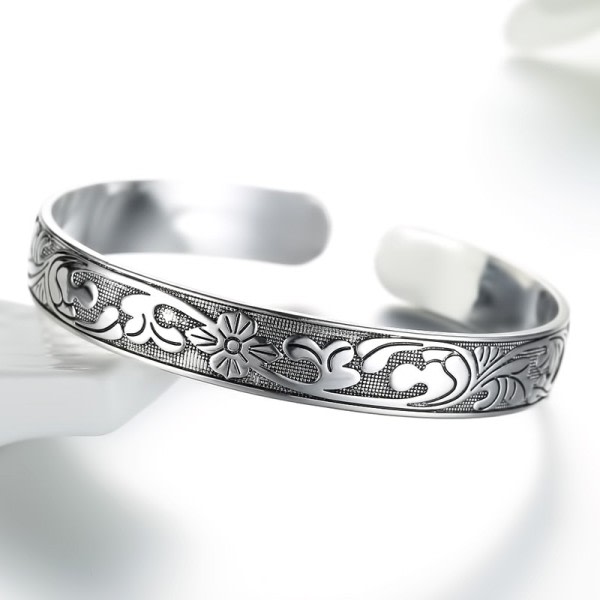 Silver färg  manschett armband för kvinnor vintage mode plommon blommor fest tillbehör thailändskt silver smycken zdq