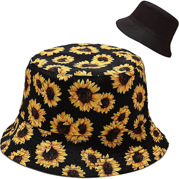 Sød bucket hat strand fiskerhatte til kvinder, vendbar dobbeltsidet slid SunflowerB