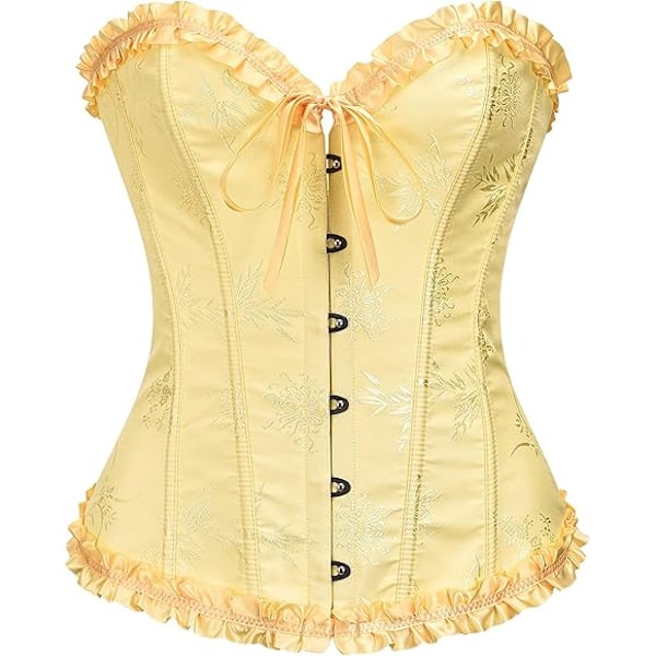 Korsetttopper for kvinner, Bustier Shapewear Lingeri, Lace Waist Push Up Bodysuit yellow M
