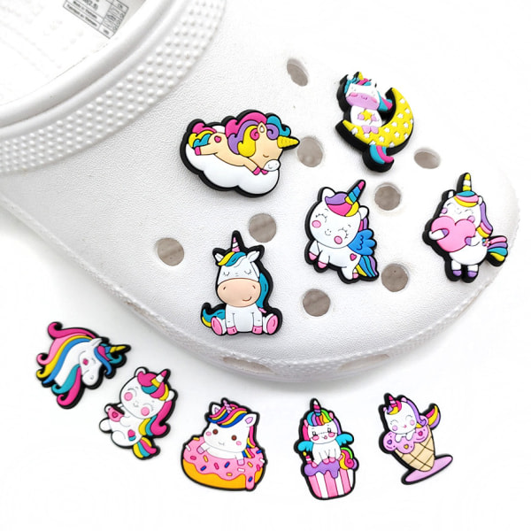 10 stk. 3D Clog Sandaler Ornament (Enhjørning), Skoberlocker, Sød Sh