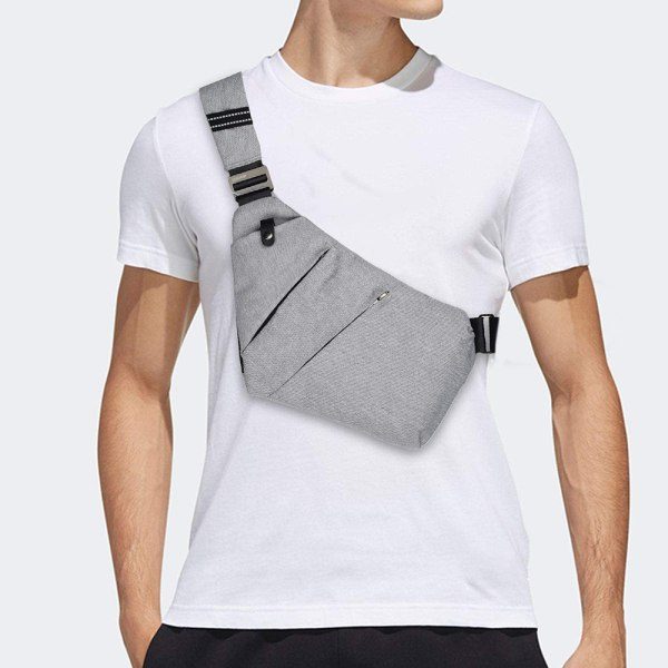 Axelväska med flera fickor, Sling Crossbody-väska, Mini-axelväskor, Herrväska Liten, Stöldskyddsväska för män (grå)