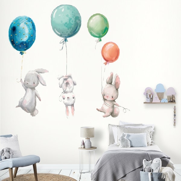 Søte kanin- og ballondekaler Kanin vægklistermærker Soveværelse L
