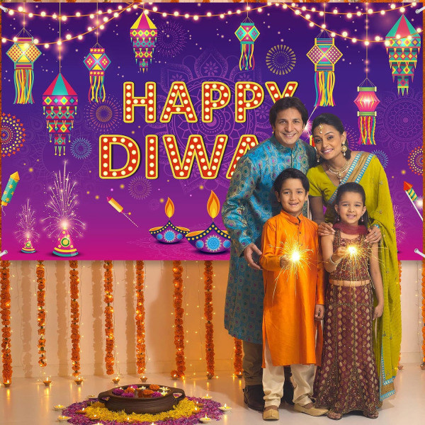 Iloinen Diwali -taustabanneri Koristeet 73 * 43 Tuumaa Iloinen Diwali -banneri Rangoli Lyhty Valokuvaus Deepavali Valokuvaus Tausta