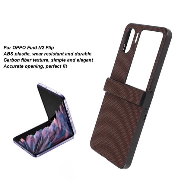 Kolfiberfodral för OPPO Find N2 Flip, vikbart mobilskal i plast, brunt