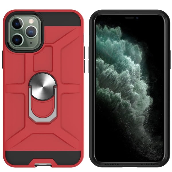 Veske til Iphone 11 Pro Max 6,5 tum roterende ring Kickstativ Hockproof slagbeskyttelse - rød null ingen