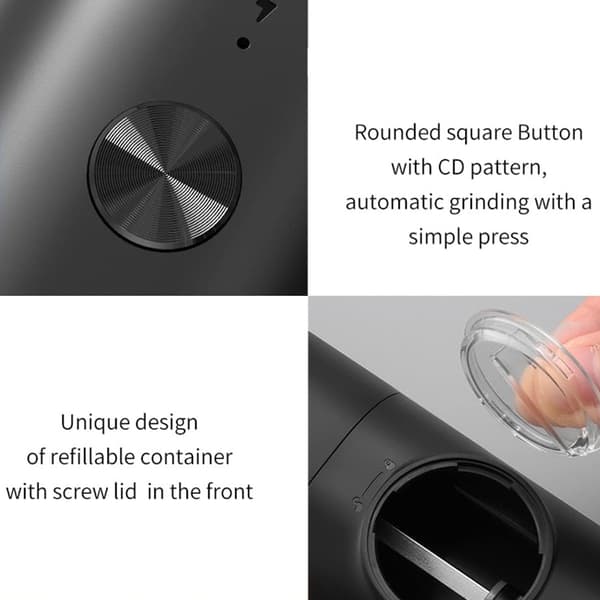 Bright LED Pepper Grinder, Rechargeable Pepper Mill, Adjustable Coarseness, One-Hand Operation, Sleek Modern Design for Precise Seasoning