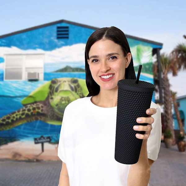 24oz DIY Studded Tumbler med lokk og sugerør - Isolerende, reisekopp, pastellfarger