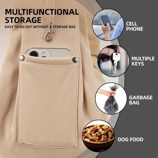 Bärsele för små hundar och katter, handsfree resväska i polyester med säkerhetskrok, max 10 kg, grå, 75x60x12 cm