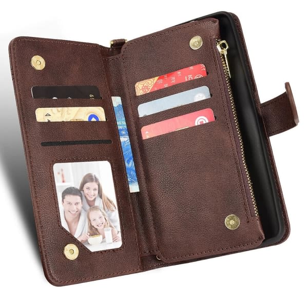 Case Samsung Galaxy Z Fold 2 Cover Dragkedja Magnetisk plånbok Korthållare Pu Läder Flip Case Brown A
